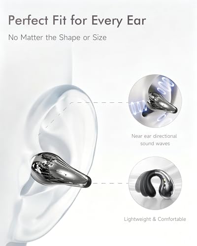 Image of Upgraded Clip-on Ear Earbuds, Bluetooth 6.1 Wireless Open Ear Headphones, Comfortable Fit with Crystal Clear Sound, 50-Hour Battery Life, Open-Ear Wireless Headphones for Gym & Outdoor Sports, Black