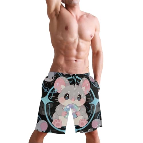 Men's Swim Trunks Quick Dry Swimming Shorts with Pocket Cute Mouse Holding Crystal Ball Swimsuit Trunks4