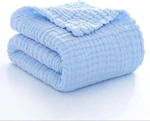 Image of Kassy Pop Muslin Cotton Bath Towel Cum Baby Swaddler | Extra Soft Towels for Newborn 0 to 3 Years l 100% Organic Cotton wash Towel | 105 X 105 cm (Blue)