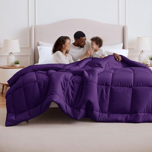Image of Bedsure Comforter Duvet Insert - Quilted Comforters Oversize Queen Size, All Season Duvet, GentleSoft Down Alternative Bedding Blanket, with 8 Tabs, Gifts for Women /Men, Purple, Oversize Queen 98x98