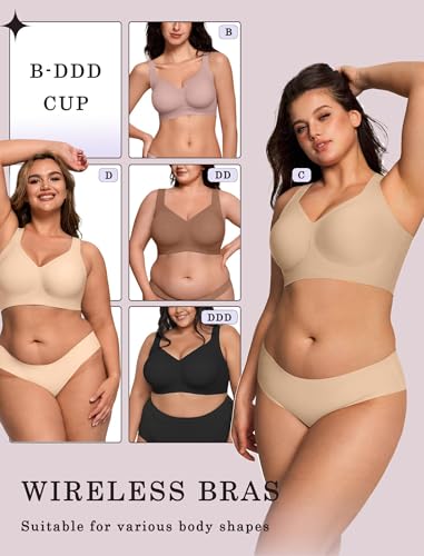 Image of OEAK Womens Wireless Jelly Bras Plus Size Support Push Up Comfortable Bra | no underwire,full coverage,for large breast,minimizer bra,seamless,tshirt bras,everyday bra