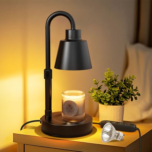 Candle Warmer Lamp, Adjustable Height Warm White Electric Candle Lamp Warmer with Timer and Dimmer for Scented Jar Candles House Warming Decor Women Gifts (Metal Base)