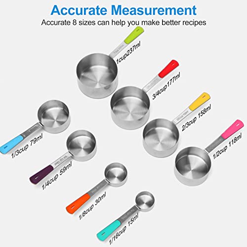 Bopei Stainless Steel Measuring Cups Set (8 Cups, Colorful)