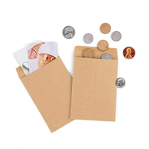 100 Pack Kraft Small Coin Envelopes Self-Adhesive Seed Envelopes Mini Parts Small Items Stamps Storage Packets Envelopes For Garden, Office Or Wedding Gift (Brown, 3.23×4.53 Inch) #TOP4