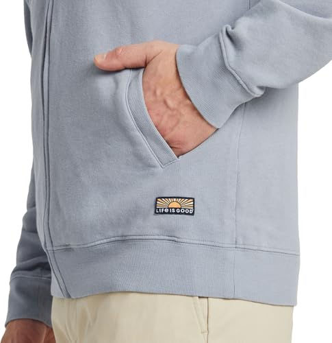 Life is Good. Men's Solid French Terry Zip Hoodie, Stone Blue3