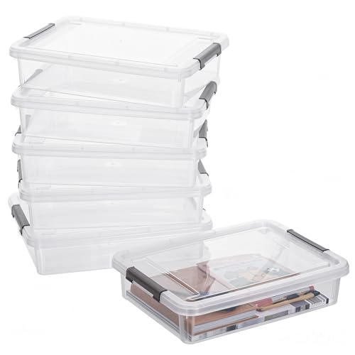 Image of Citylife 6 PCS Clear Plastic Container Clip Box with Latching Lids, Stackable Document Paper Protectors Organizer Container for Office, Home, and School Supplies