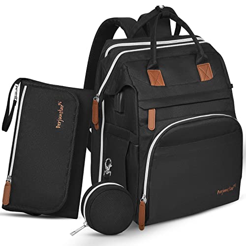 Image of DERJUNSTAR Diaper Bag Backpack,Diaper Bag, Baby Bags with waterproof Portable Diaper Pad, Large Capacity with Pacifier Case, Black
