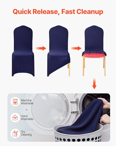 Image of VEVOR Chair Covers, Polyester Spandex Chair Cover, Stretch Slipcovers for Wedding Party Dining Banquet Flat-Front Chair Covers (Navy Blue-a, 50PCS)