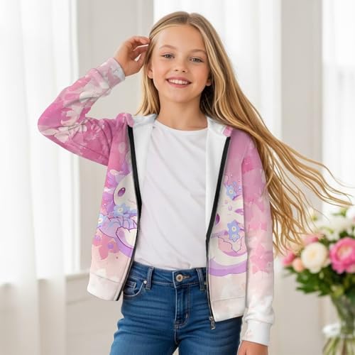 Fashion Kids Girls Full Zip Hoodie Sweatshirt Jacket Long Sleeve Casual Coat Top 6-16 Years4