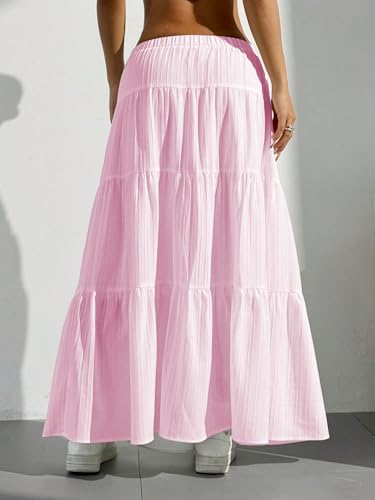 Image of Verdusa Women's Long Maxi Skirt Boho Flowy Flared Ruffle Skirts 2026 Beach Vacation Summer Going Out Outfits