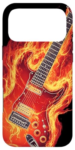 音楽愛好家のための燃えるようなエレキギターのアートワーク。 スマホケース iPhone 17 Pro Max 用