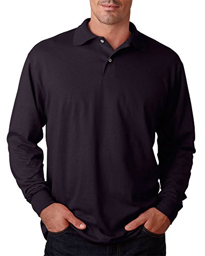 Jerzees mens 5.6 oz. 50/50 Long-Sleeve Jersey Polo with SpotShield(437ML)-BLACK-L
