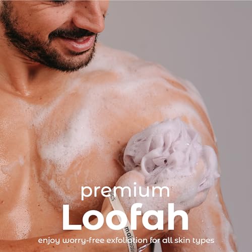 Image of MainBasics Shower Loofah Sponge Pouf, Set of 3, Perfectly Pink | Soft Mesh Body Scrubber and Bath Sponge for Gentle Exfoliation, Rich Lather, and Everyday Shower Use