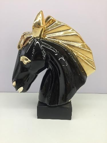 Escultura de Cerámica Caballo Negro y Dorado 12" miniatura 4