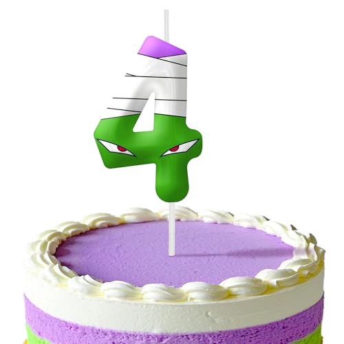 Green Cartoon Themed Birthday Candles, Number 4 Candle Birthday Party Supplies, 2.4 inch Birthday Candles for Cake Topper Decorations, Birthday Decorations for Boys and Girls (Number 4)