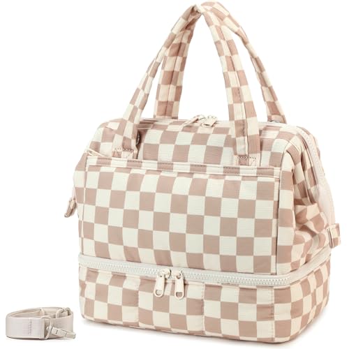 Bluboon Lunch Box for Women Insulated Lunch Bag Double Deck, Puffer Quilted Lunchbox Wide Opening Reusable Lunch Boxes Cooler for Work Picnic Travel Office with Adjustable Shoulder Strap