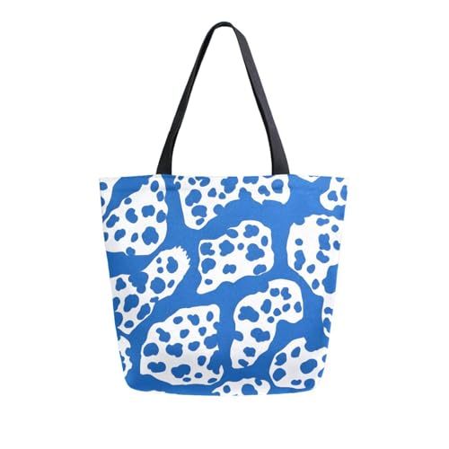 Extra Large Shoulder Tote Bag for Beach Travel Weekender Gym Blue White Leopard Print Reusable Grocery Canvas Shopping Bag2