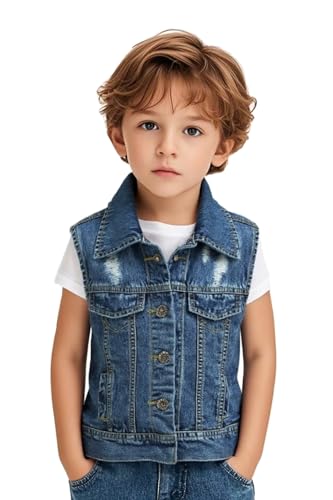 Image of Boys Ripped Distressed Denim Vest Toddler Jean Sleeveless Jacket for kids