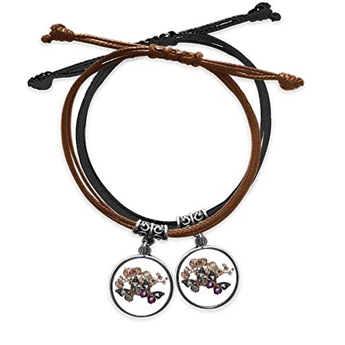 Fleurs et papillons bracelet cuir double tour ajustable pour homme et femme