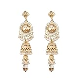 Bollywood Jhumka Jhumki Long Tassel Earrings Traditional Bohemian Earring Dangle Drop Cubic Zirconia Oxidized Dangling Boho Beads Bell Vintage Ethnic Gypsy Indian Jewelry Gifts for Women (Champagne)