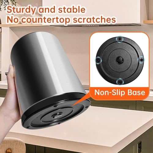 Image of 360 Rotating Stainless Steel Utensil Holder for Kitchen Counter Stainless Steel Spoon, Spatula & Cutlery Organizer 3-Compartment Caddy Kitchen Countertop Storage Rack with Drainage