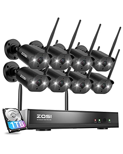 ZOSI Wireless Home Security Camera System, 2K H.265+ 8CH NVR, 8 x 1080P Auto Match WiFi IP Camera Outdoor, Plug-in, Night Vision, 24/7 Record, 1TB HDD