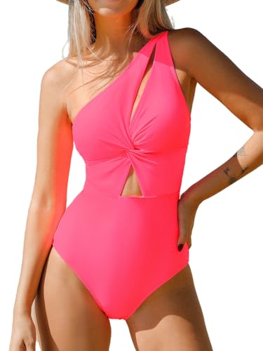 CUPSHE Women's One Piece Bathing Suit One Shoulder Twist Cutout Back Tie Asymmetrical Swimsuit