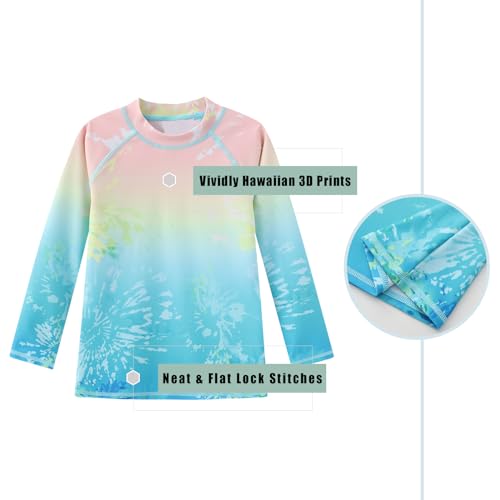 Image of Girls Long Sleeve Swim Shirt Rash Guard for Girls One Piece Bathing Suits with UPF 50+ Sun Protection 3-16 Years
