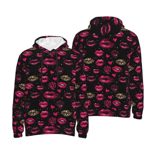 Hoodies For Men - Leopard Pink Lips Print Long Sleeve Casual Men'S Hoodies & Sweatshirts Pullover With Pocket4