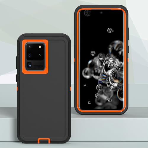 Image of Case for Galaxy S20 Ultra, Heavy-Duty Tough Rugged Shockproof Drop Protective Cover Cases for Samsung Galaxy S20 Ultra, Black+Orange
