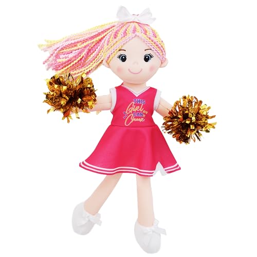 June Garden 14 Snuggle Cuties Cheerleader Sophie - Soft Cuddly Plush Doll Gift for Girls - Huggable Rag Doll - Pink M