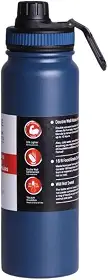 Garrafa de Água Térmica Inox 800ml Esportiva com Alça Parede Dupla Isolada a Vácuo Antivazamento Garrafinha Academia Fitness Corrida Esportes Escritório Aço Inox (Azul)