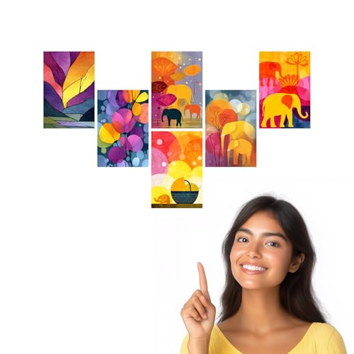 Image of SiddArtify Modern Abstract Wall Art Prints Set - Colorful Elephant Poster Decor for Living Room Bedroom Office - Set of 2-4x6 Inch - Board (Pack of 6) - Sticker (Pack of 6)