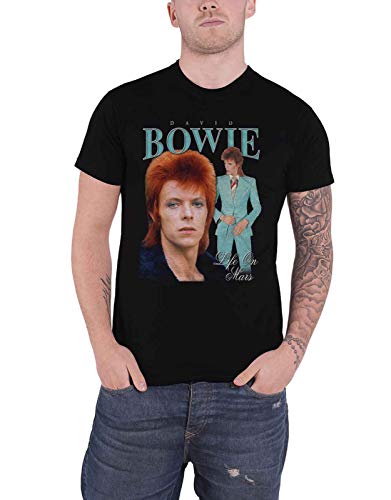 David Bowie T Shirt Life on Mars Homage Logo Nouveau Officiel Homme Noir - Les Beatles, Paul McCartney, John Lennon, RIngo Starr, George Harrison David Bowie T Shirt Life on Mars Homage Logo Nouveau Officiel Homme Noir