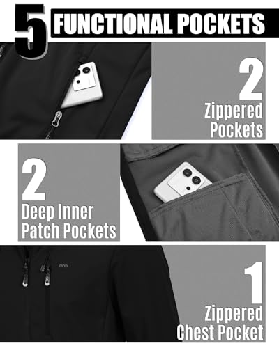 33,000ft Herren Softshelljacke Wasserbeständige Winddichte Funktionsjacke Atmungsaktive Übergangsjacke Leichte Fahhradjacke mit Kapuze Ohne Fleecefutter Schwarz XL