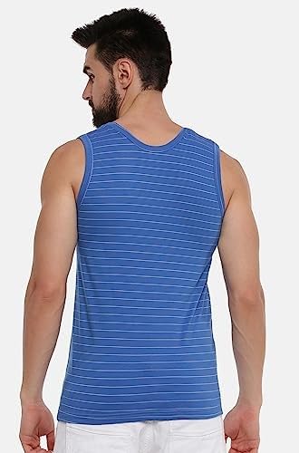 Image of RAMRAJ COTTON Men's Assorted Super Light Sleeveless Combed Cotton|Striped Vest /Banian
