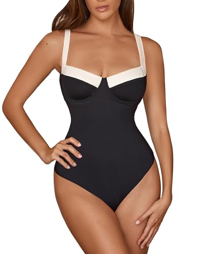 One Piece Swimsuit Women Tummy Control Push Up Underwire Swimwear Cheeky Bathing Suit Color Block Monokini