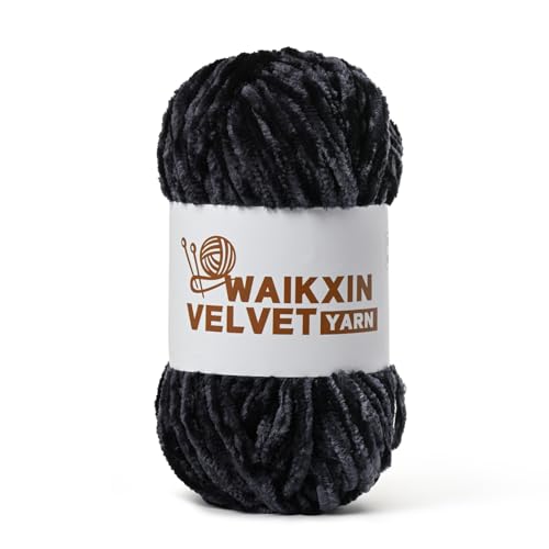 Image of Chunky Chenille Yarn for Crocheting, Baby Yarn for Crocheting Soft, Plush Velvet Yarns, 100g (87.4 yds) Fluffy Yarn for Crochet Amigurumi (Black)