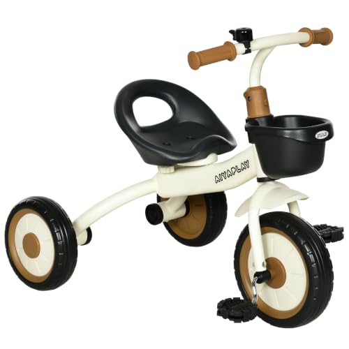 AIYAPLAY Tricycle Enfants avec Sonnette et Panier Selle Réglable Blanc