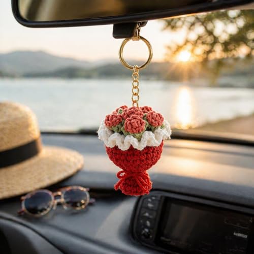 Image of Handmade Crochet Sunflower Keychain for Women & Girls, Cute Yellow Flower Key Ring Charm, Soft Yarn Knitted Gift, Bag Charm, Car Key Holder, Aesthetic Handmade Floral Accessory