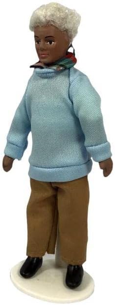 Melody Jane Dolls Houses Dollhouse Grandfather in Blue Sweater Modern Elderly Man 1:12 Porcelain Figure
