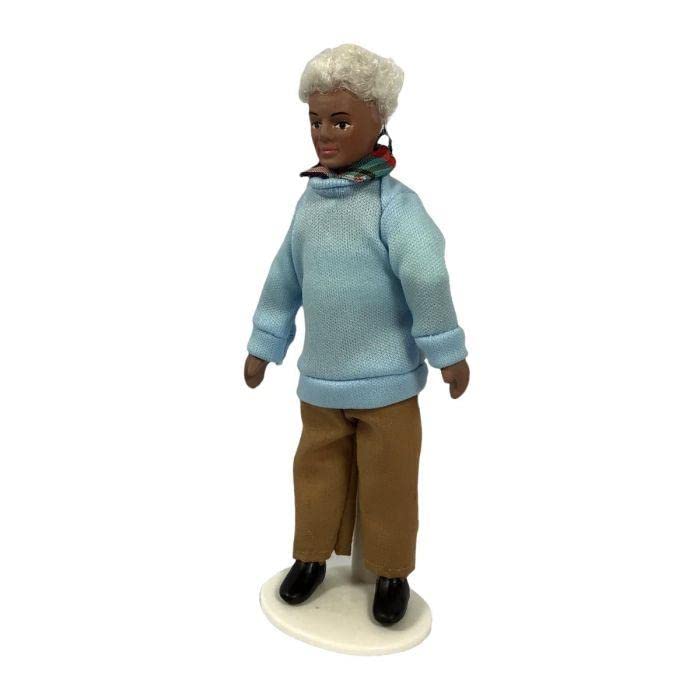 Melody Jane 1:12 Scale Porcelain Grandfather Doll - Blue Jumper & Jeans, With Stand