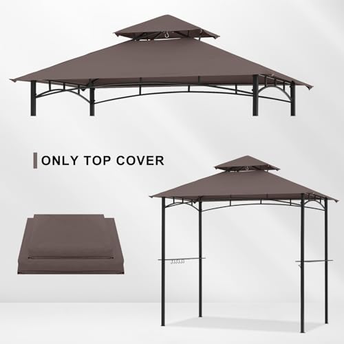 ABCCANOPY Grill Gazebo Canopy Replacement - 5x8 Double Tiered BBQ Canopy Top Cover for #L-GG001PST-F, Outdoor Grill Tent Roof (Brown)