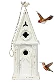 22.4" H Wooden Birdhouse, Hanging Bird Houses for Outside with Pole for Finch, Bluebird, Cardinals, Vintage Church Bird House Garden Patio, Distressed Wood Birdhouse Country Cottages