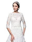 Aus Tüll und Spitze vipgowns Damen Spitzen 3/4 Ärmel Bolero Bolerojackchen fur die Braut Braut Spitze Jacke (Weiß, 38)