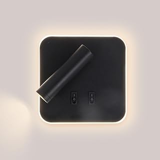 Indoor Nordic Square Reading Wall Sconce with Switch Headboard Adjustable Modern Minimalist Study Black Wall Lamp Mid Century Bedside Wall Mounted Lamp for Living Room Bedroom Art