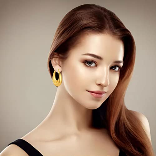 Big Chunky Hoop Earrings For Women 18K Gold Plated Copper Lightweight Thick Hoops Earrings Minimalist Jewelry Birthday Christmas Gift For Women Girls #TOP2
