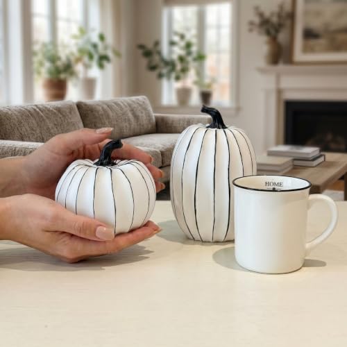 Image of FESTGLOX White and Black Halloween Pumpkin Decor, Small Resin Pumpkin Set