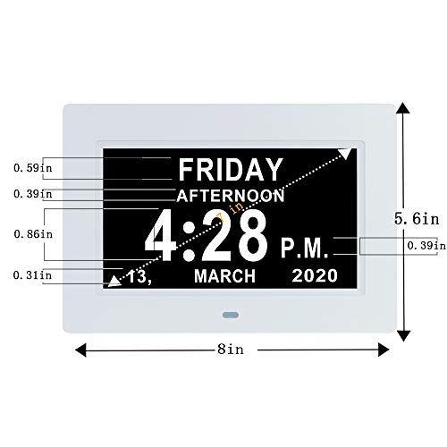 Lami Products 7 Inch Digital Day Date Time Clock - 12 Alarm Options,Auto-Dimming,12/24H,Extra Large Non-Abbreviated Date Day Month Dementia Clock For Seniors,Impaired Vision,Memory Loss (White) #TOP1