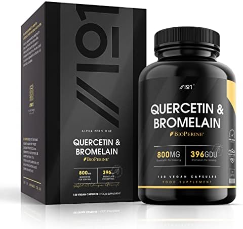 Plant-Based Quercetin 800mg & Bromelain 396 GDU with BioPerine® - Made from Sophora Japonica Extract (Quercetin) & Organic Pineapple (Bromelain). (120 Caps)